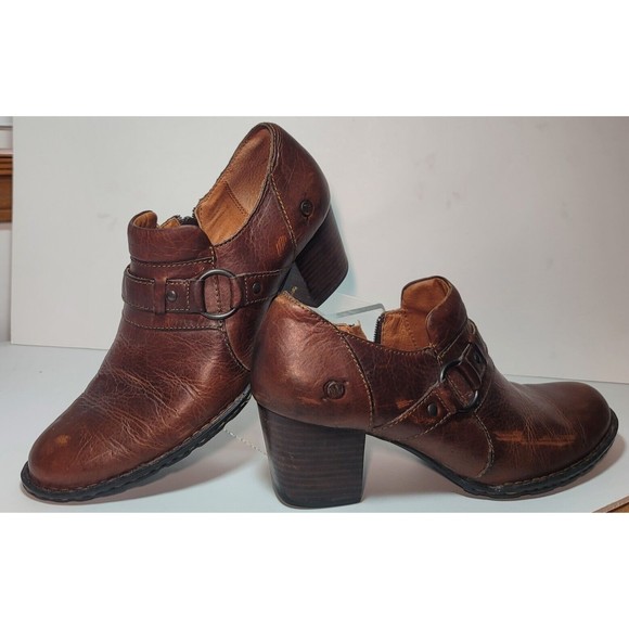 Born Women's Haddon Brown Leather Slip-On Low Ankle Block Heels Booties US 10 - Picture 2 of 13